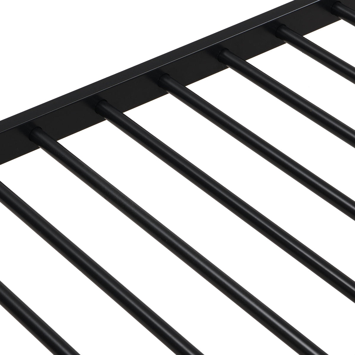 Modern metal bunk bed frame with black finish and tubular slats on Tampa Home & Garden Store