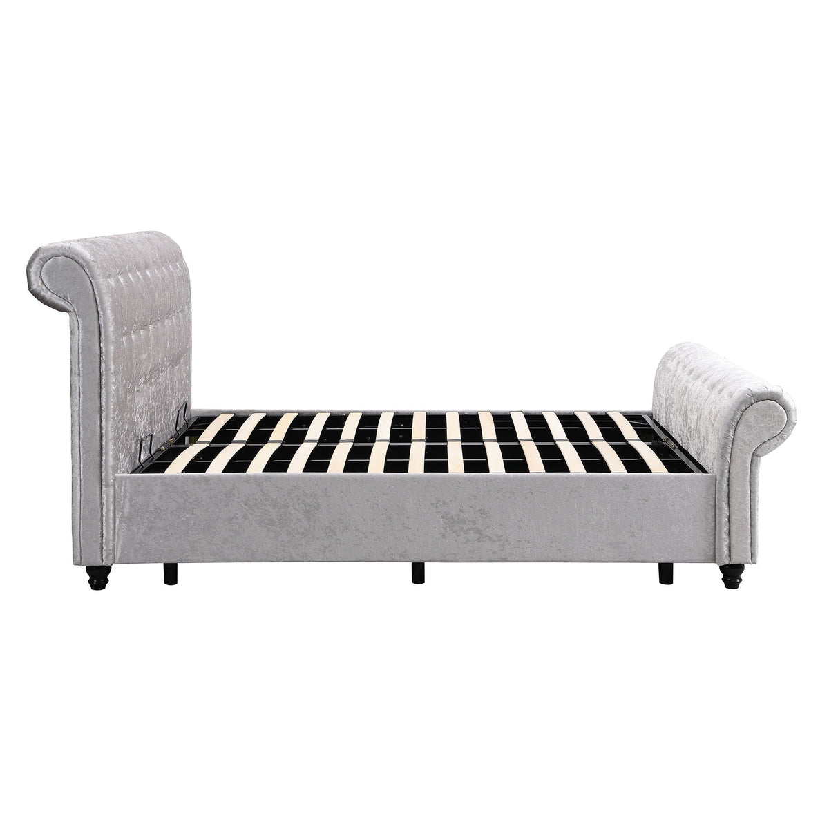 Hartfried queen size upholstered storage bed beige fabric with tufted headboard and slat base on Tampa Home & Garden Store