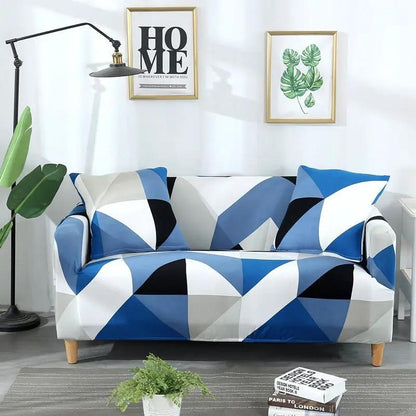 Sofa cover elastic all-inclusive full cover blue white geometric cushions FLIPSTYLEZLLC on Tampa Home & Garden Store