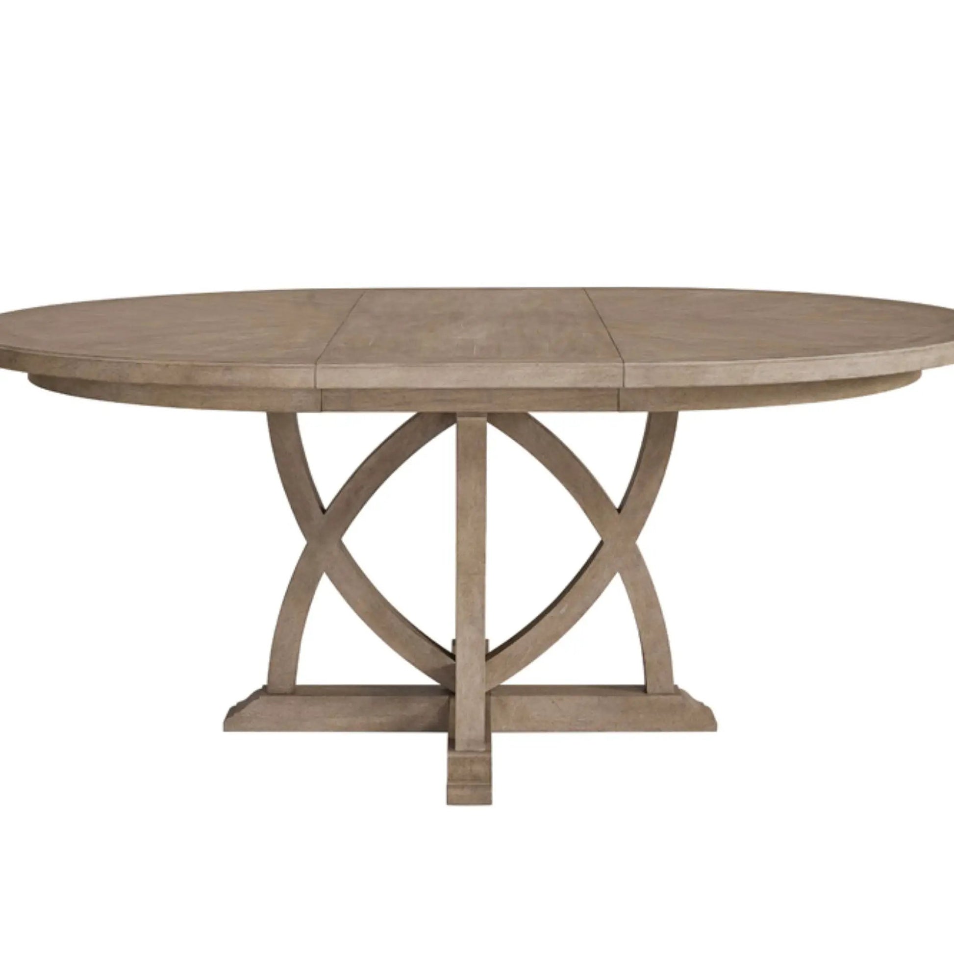 Round extendable dining table sand finish with crisscross trestle legs UniquePieceFurniture on Tampa Home & Garden Store