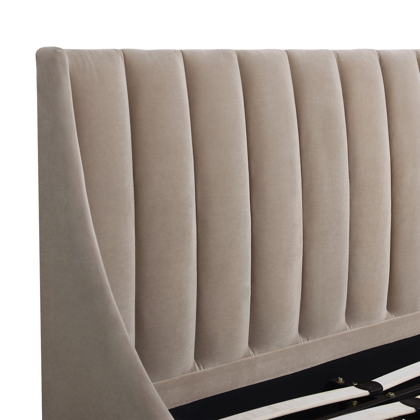 Aspen vertical tufted headboard for king platform bed mink beige velvet on Tampa Home & Garden Store