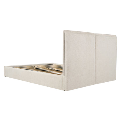 Double-Pillow Upholstered Bed beige skin-friendly fabric with slatted base, HouseOfZazla on Tampa Home & Garden Store
