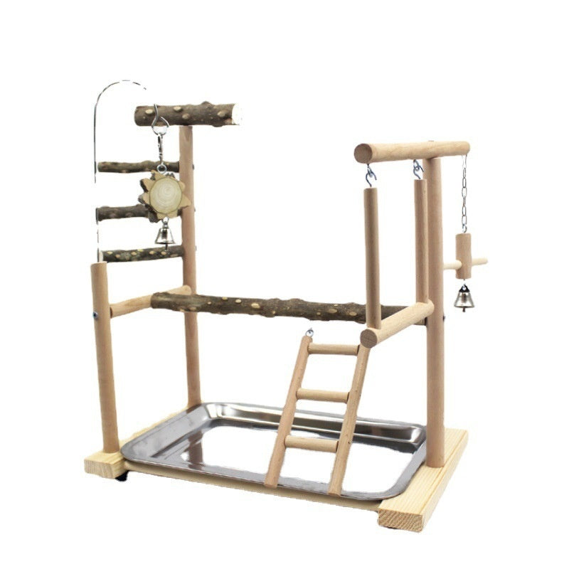 Parrot Toys Tiger Skin Peony Bird Stand with ladder frame and hanging bells on metal tray on Tampa Home & Garden Store