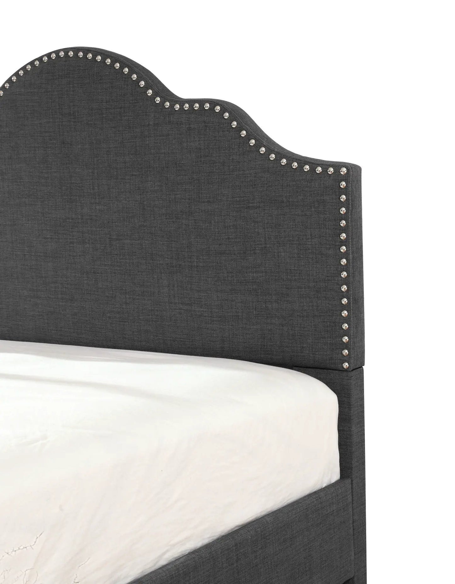 Kopa fabric upholstered bed dark gray linen with silver nailhead trim by Unique Piece Furniture on Tampa Home & Garden Store