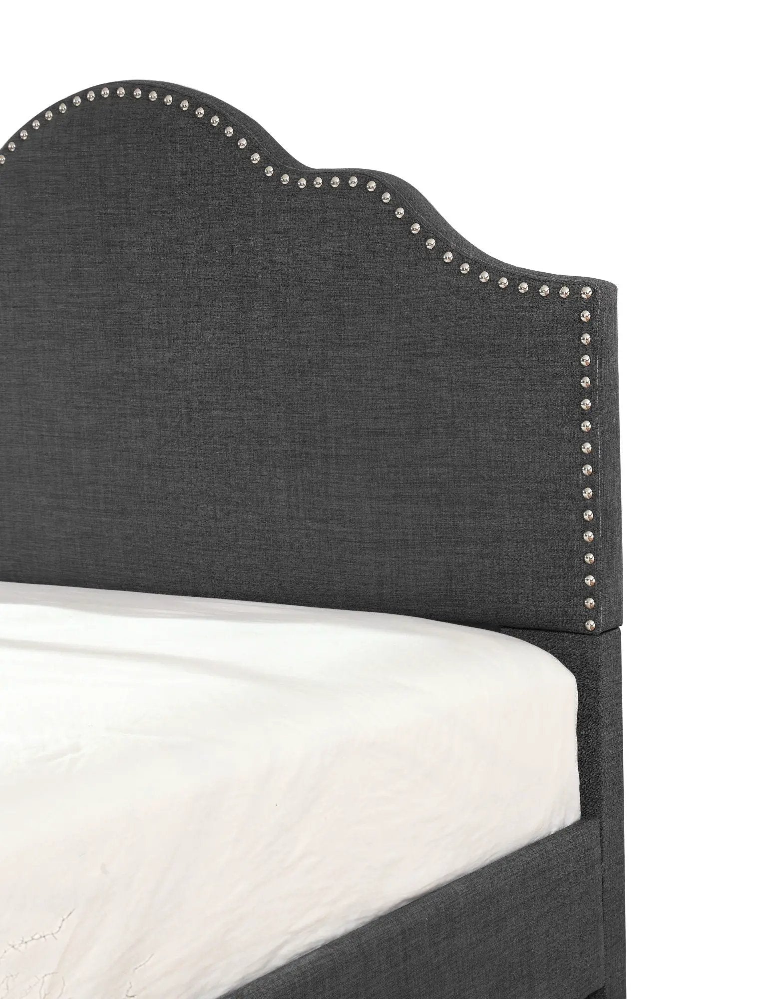 Kopa fabric upholstered bed dark gray linen with silver nailhead trim by Unique Piece Furniture on Tampa Home & Garden Store