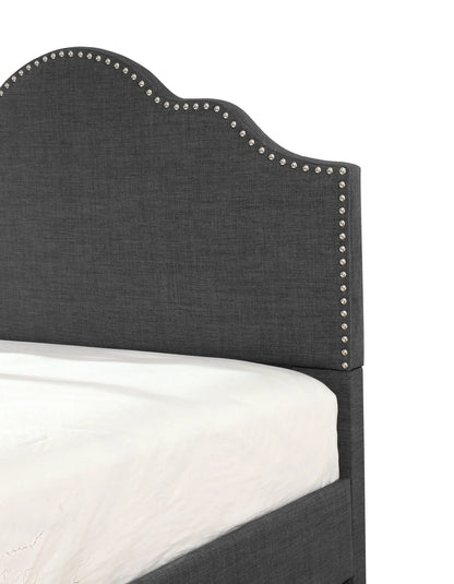Kopa fabric upholstered bed dark gray linen with silver nailhead trim by Unique Piece Furniture on Tampa Home & Garden Store
