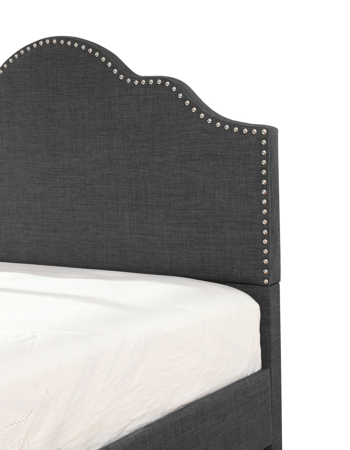 Kopa Upholstered Bed with charcoal curved silhouette and nailhead trim HouseOfZazla on Tampa Home & Garden Store