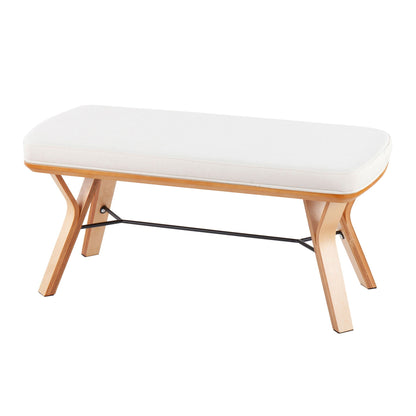 Mid-century upholstered bench with cushioned beige-gray seat, light wood legs, HouseOfZazla on Tampa Home & Garden Store