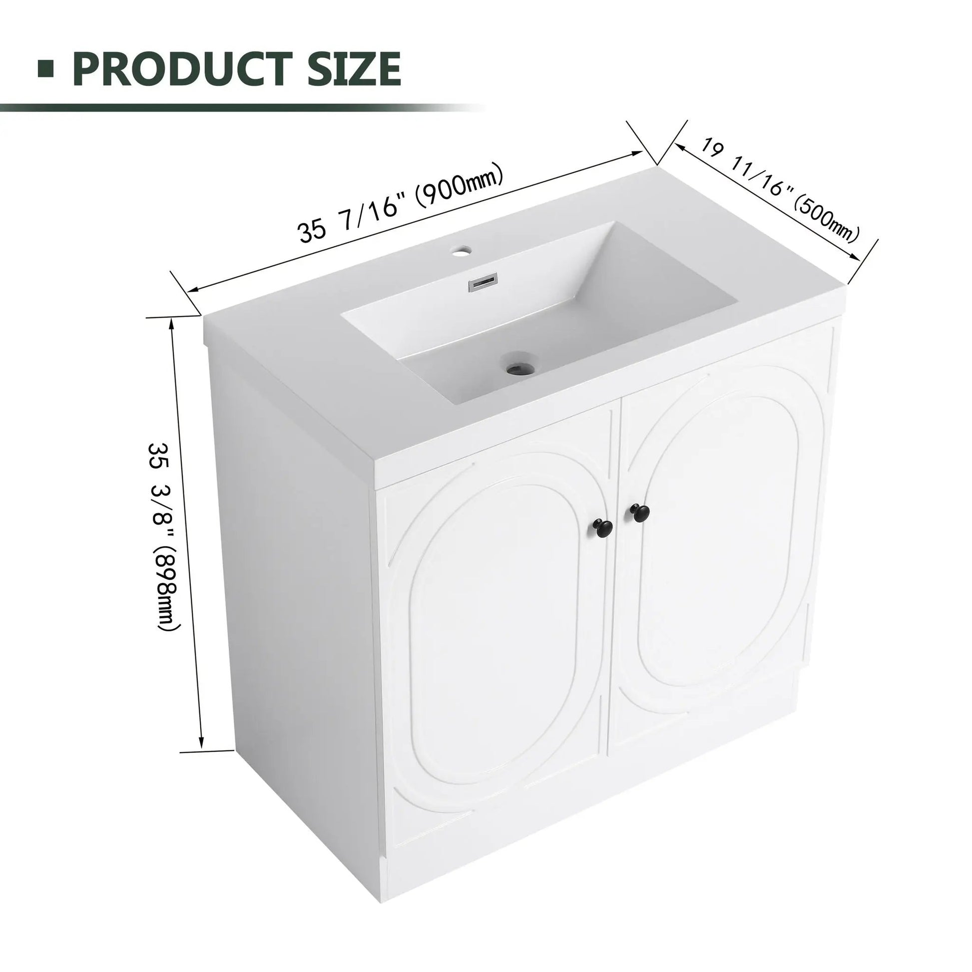 Contemporary freestanding bathroom vanity with resin sink and soft-close doors, white finish on Tampa Home & Garden Store