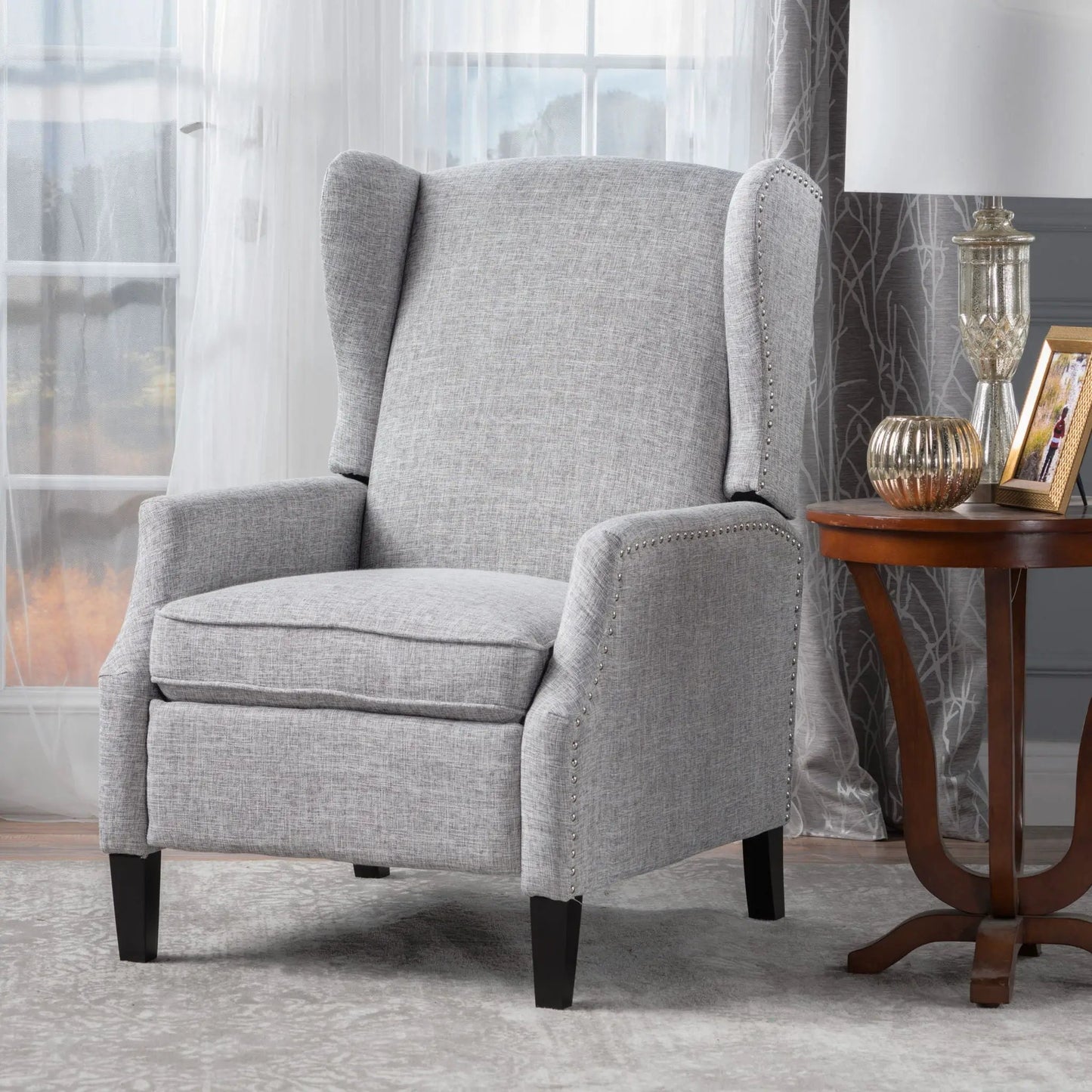 Westeros Wing Back Fabric Upholstered Recliner gray fabric by Unique Piece Furniture on Tampa Home & Garden Store