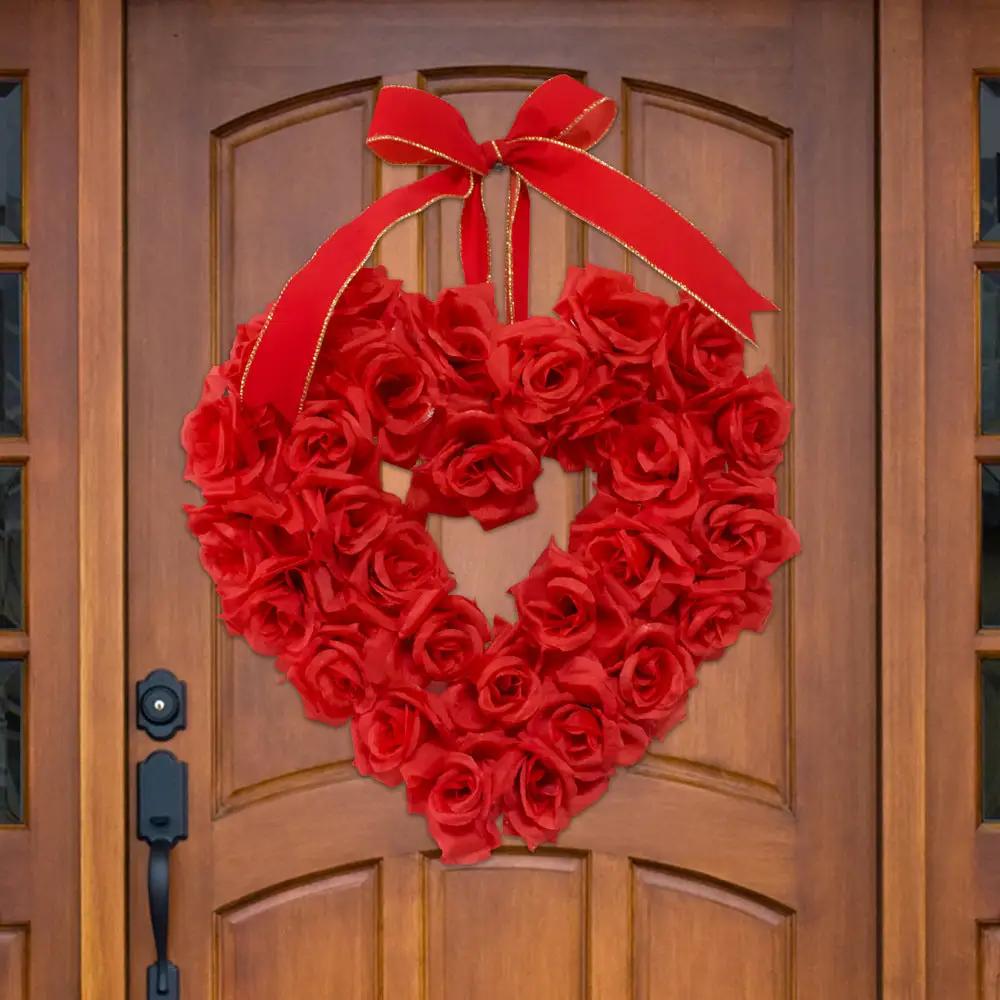 Red rose heart wreath decorative ornament for wedding door decor by FLIPSTYLEZLLC on Tampa Home & Garden Store