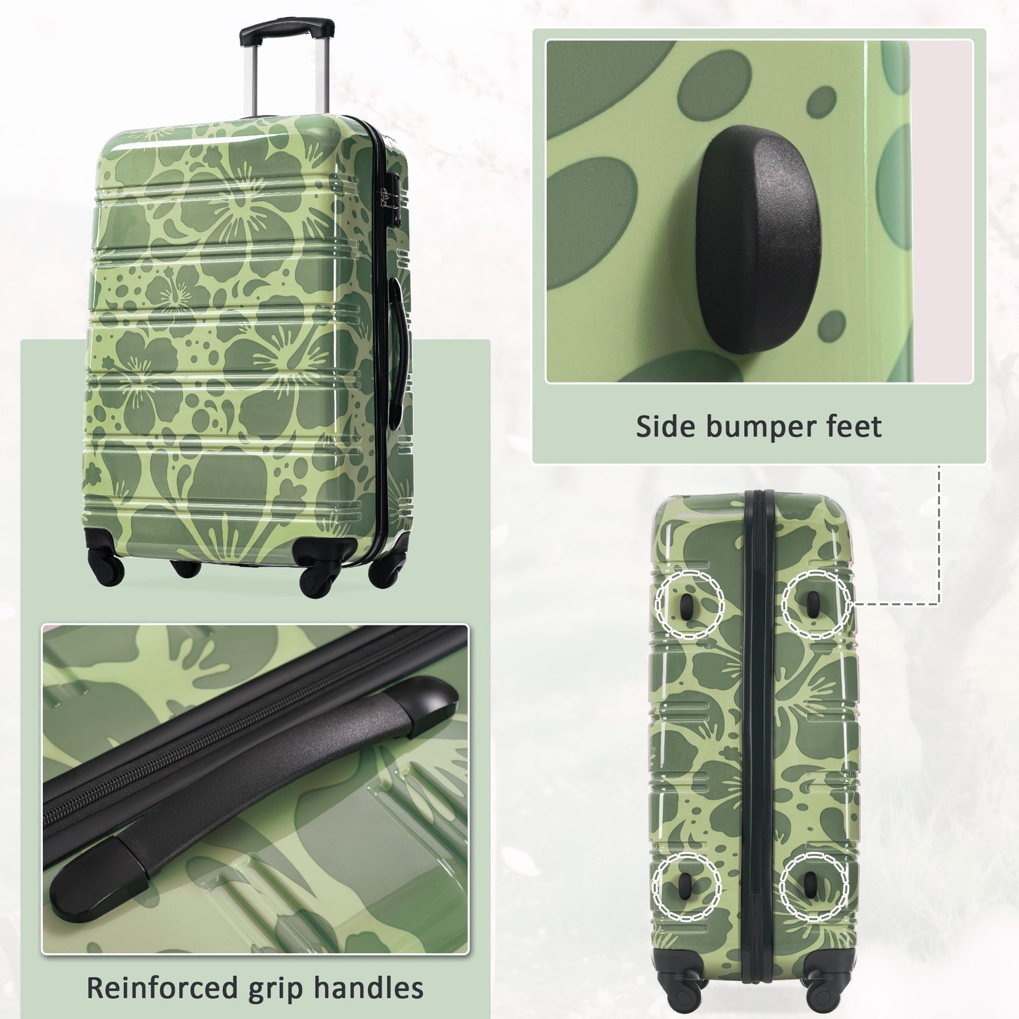 3-Piece hard shell luggage set floral camo with reinforced grip handles and spinner wheels on Tampa Home & Garden Store