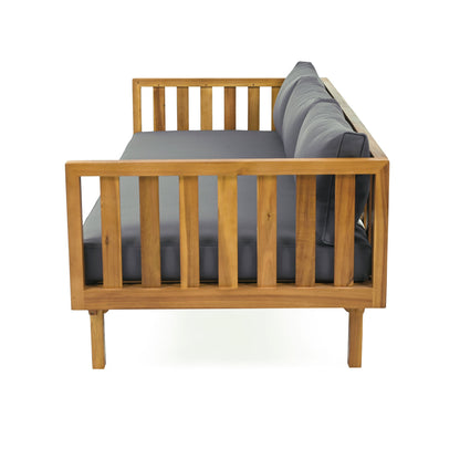 Claremont 3 Seater Daybed with dark gray cushions on a wooden outdoor frame on Tampa Home & Garden Store
