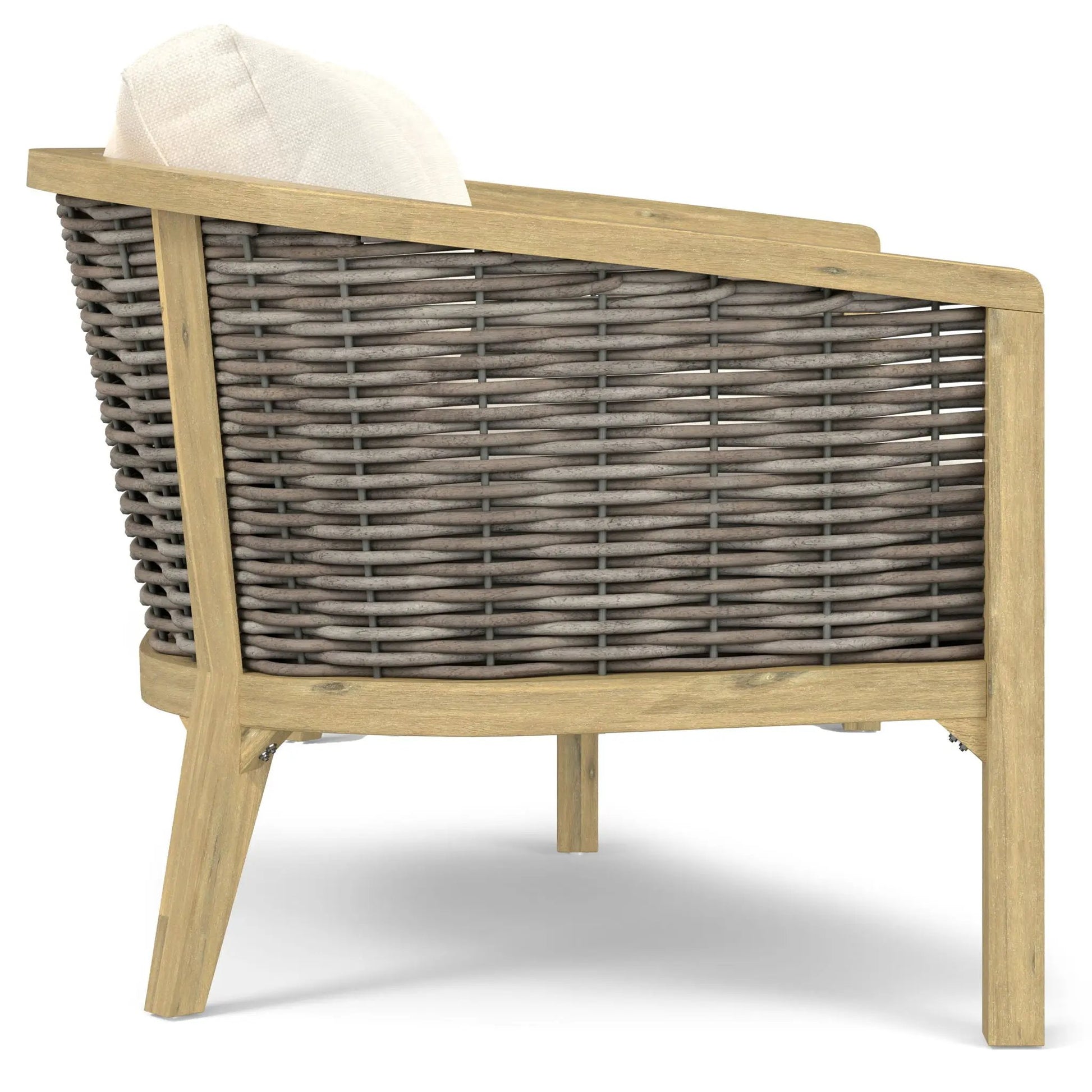 Parkside Outdoor Sofa natural wood frame with woven wicker and beige cushion on Tampa Home & Garden Store