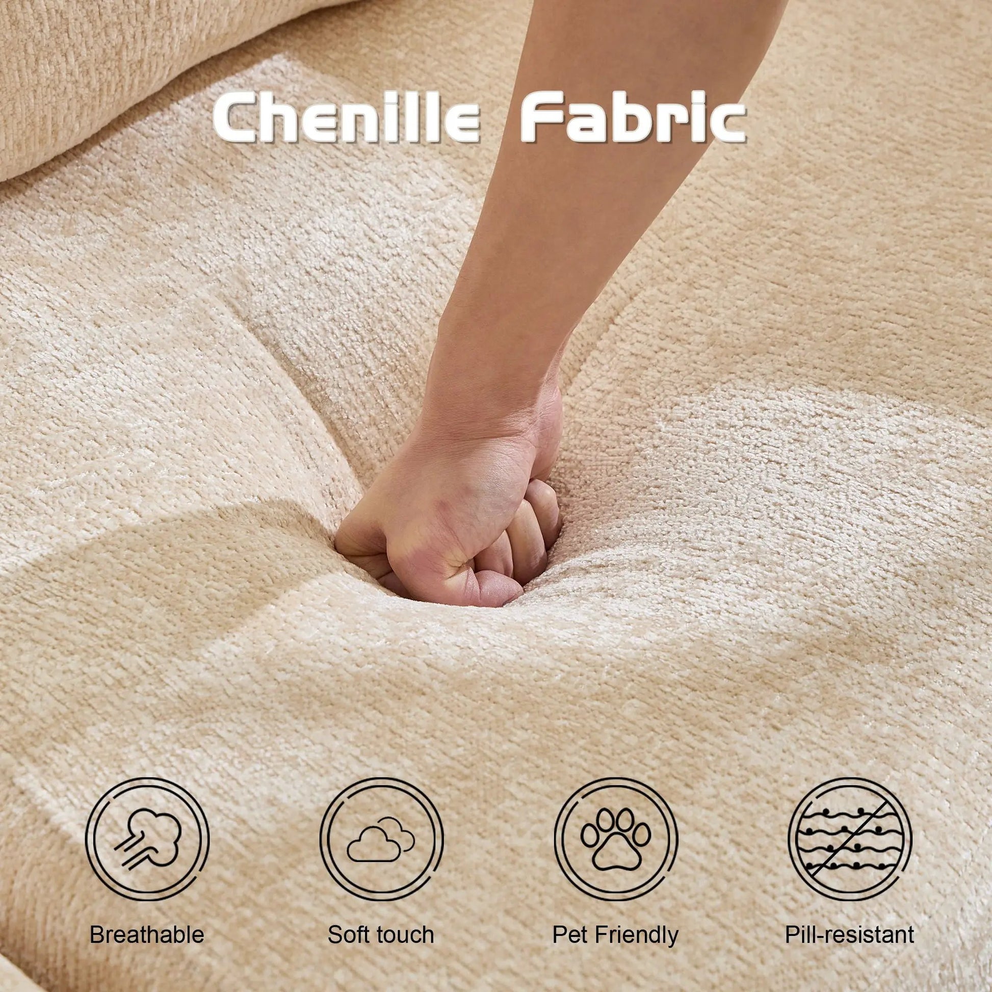 Convertible floor sofa bed fabric swatch beige chenille with soft touch breathable features on Tampa Home & Garden Store