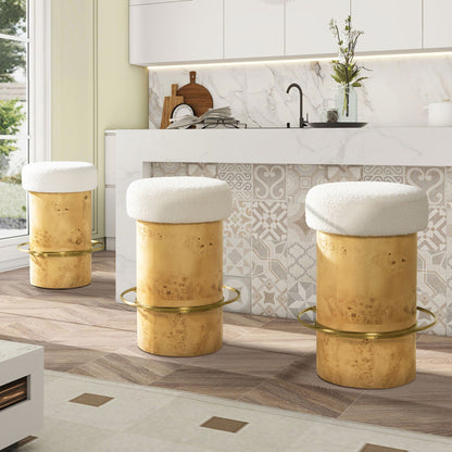 Ivory boucle counter height stool with round seat and burl base, set of 3 for kitchen island on Tampa Home & Garden Store