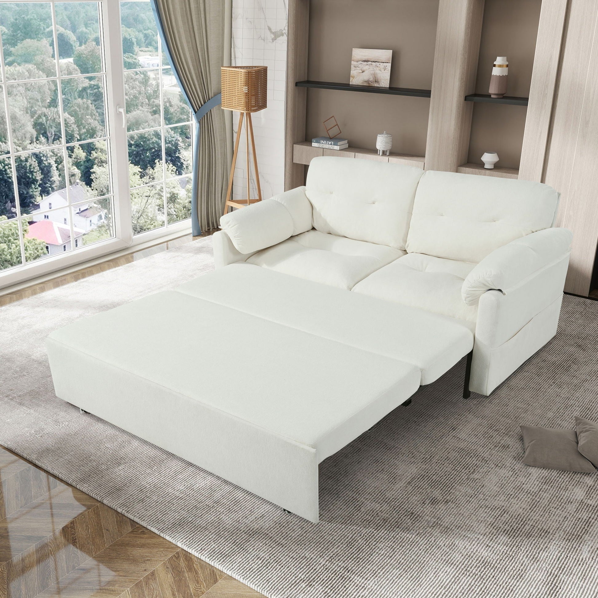 Convertible pull-out sofa bed queen size 3-in-1 with side storage by HouseOfZazla in white on Tampa Home & Garden Store
