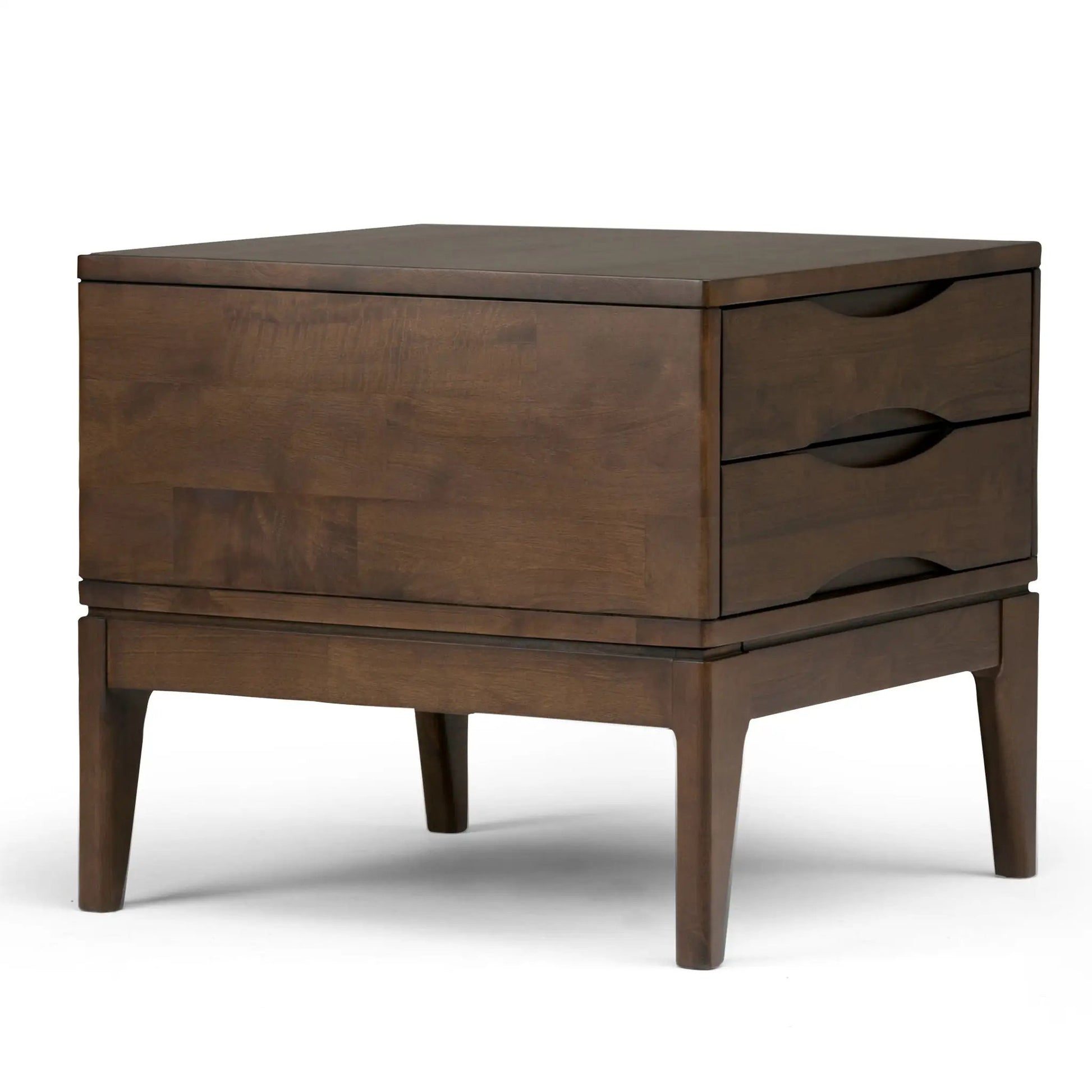 Harper Handcrafted End Table in dark walnut with curved front drawers and tapered legs on Tampa Home & Garden Store