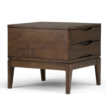 Harper Handcrafted End Table in dark walnut with curved front drawers and tapered legs on Tampa Home & Garden Store