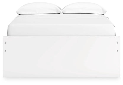 Onita white platform bed with low-profile storage base and two pillows on mattress on Tampa Home & Garden Store