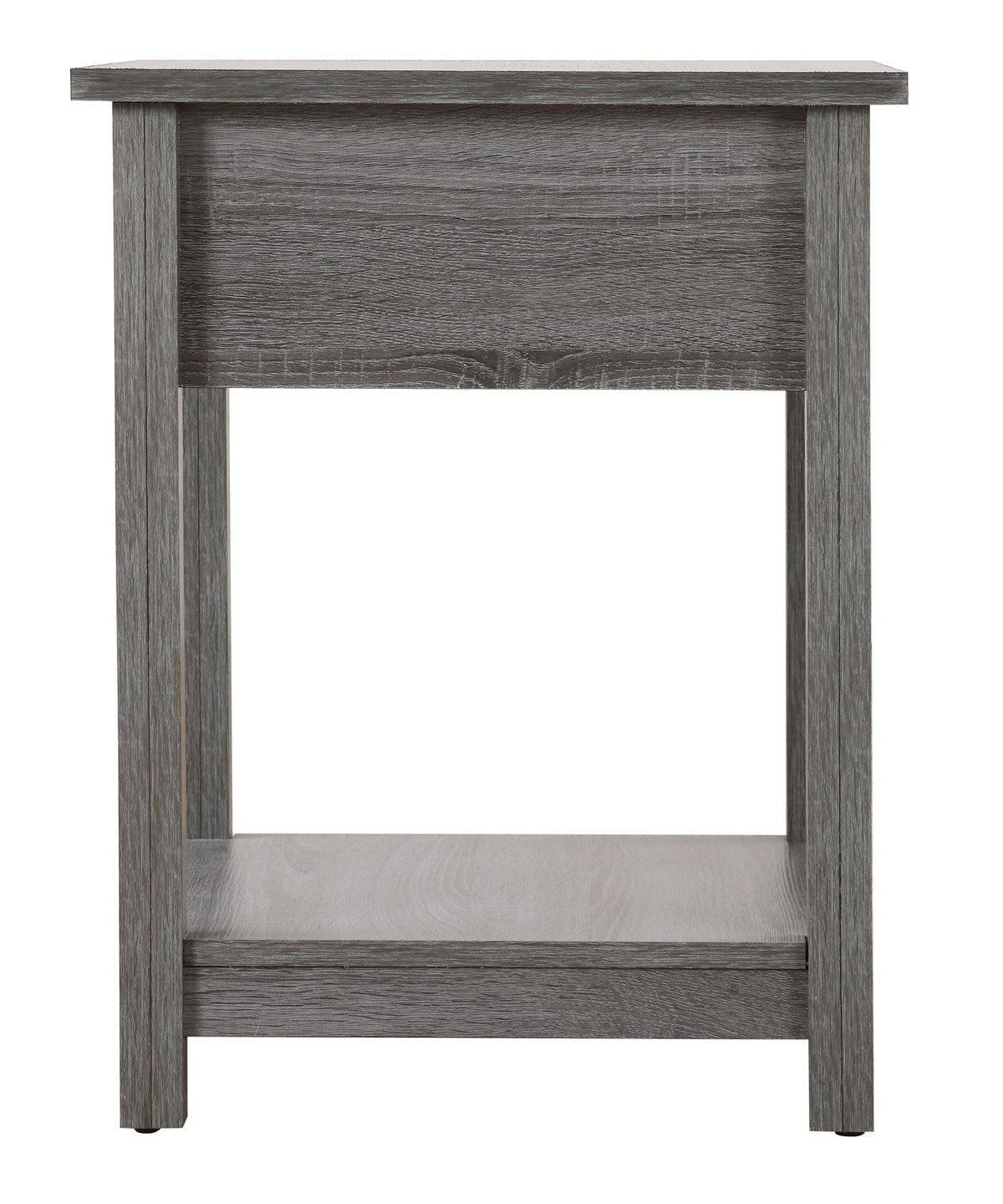 Accent nightstand in gray wood with open storage and bottom drawer on Tampa Home & Garden Store