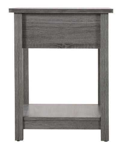 Accent nightstand in gray wood with open storage and bottom drawer on Tampa Home & Garden Store