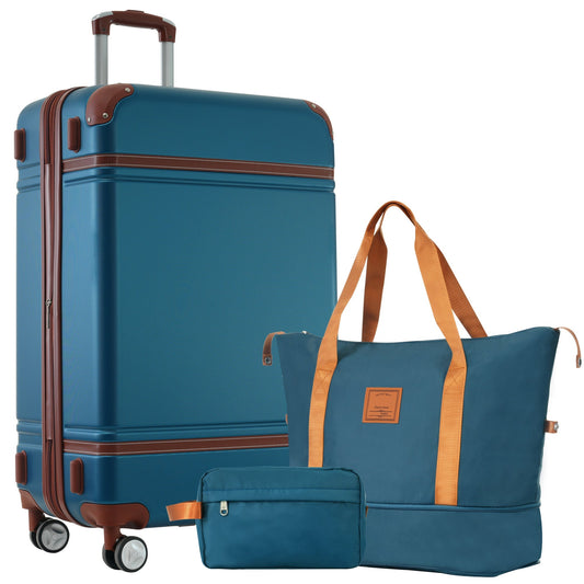 GigaTech blue hardshell 3-piece luggage set with brown trim includes suitcase and tote bag on Tampa Home & Garden Store