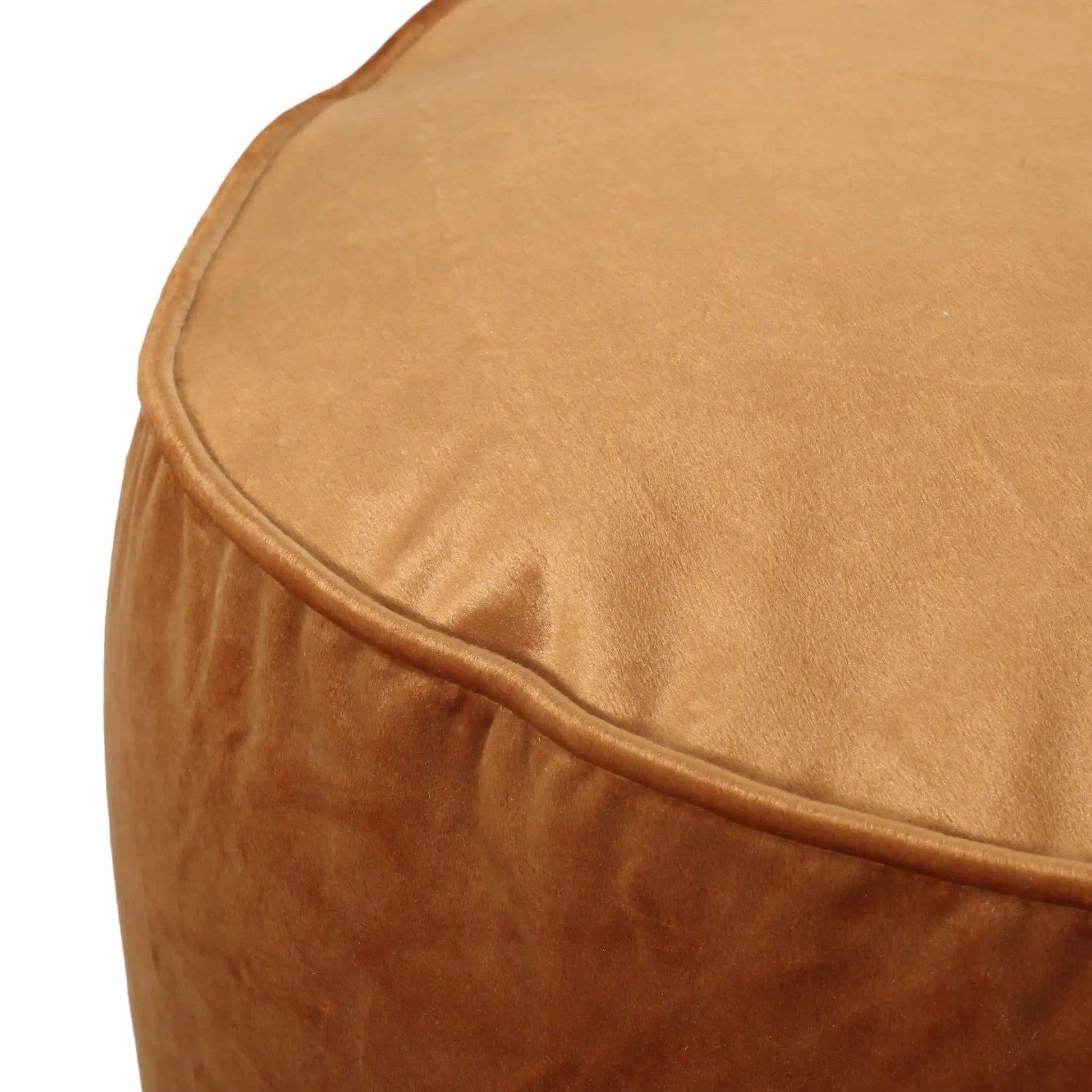 Shimon cylinder pouf ottoman in tan velvet with piped edge by Unique Piece Furniture on Tampa Home & Garden Store