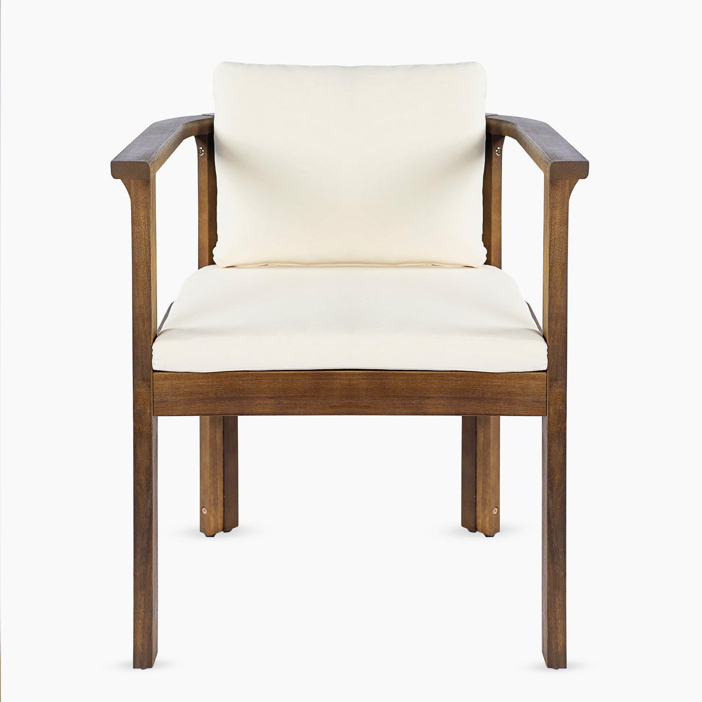 Outdoor dining chair set of 2 with curved acacia wood arms and cream cushions HouseOfZazla on Tampa Home & Garden Store