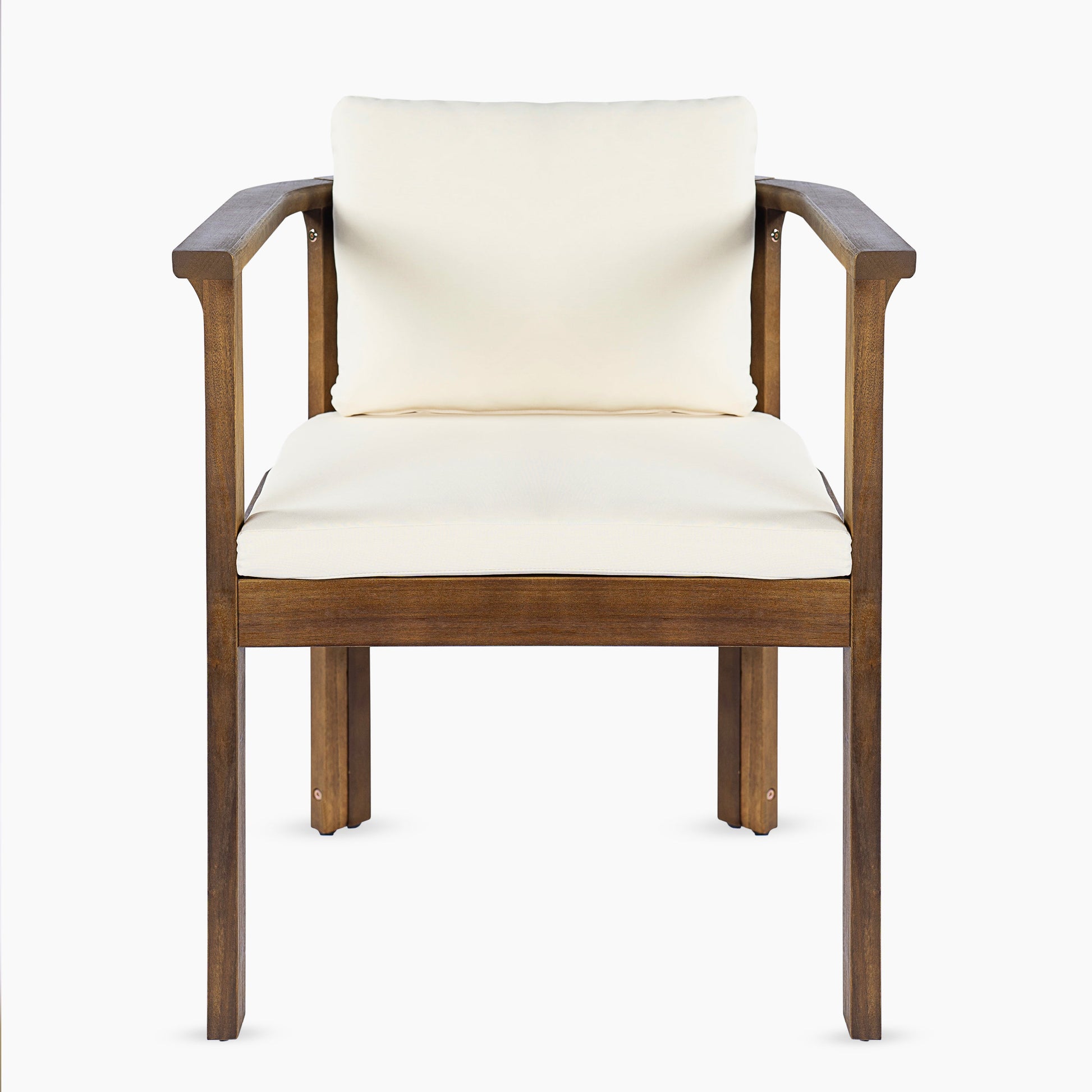 Outdoor dining chair set of 2 with curved acacia wood arms and cream cushions HouseOfZazla on Tampa Home & Garden Store