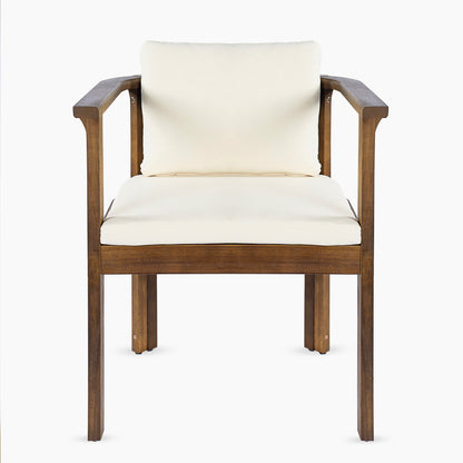 Outdoor dining chair set of 2 with curved acacia wood arms and cream cushions HouseOfZazla on Tampa Home & Garden Store