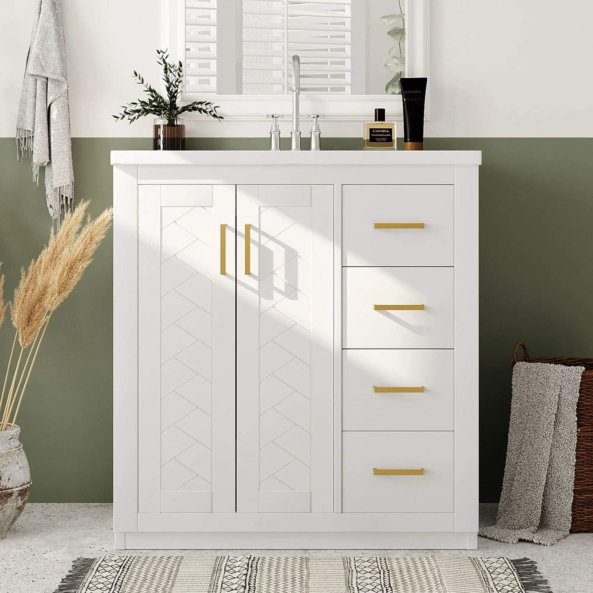 White bathroom vanity with sink, 3-drawer and soft-close doors by Unique Piece Furniture on Tampa Home & Garden Store