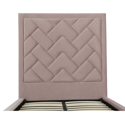 Crosby bed with blush pink tufted diamond headboard and slatted base on Tampa Home & Garden Store