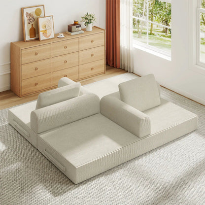 Convertible Sleeper Sofa Bed With Cylindrical Pillow Fixed Shape Frame futon in beige on Tampa Home & Garden Store