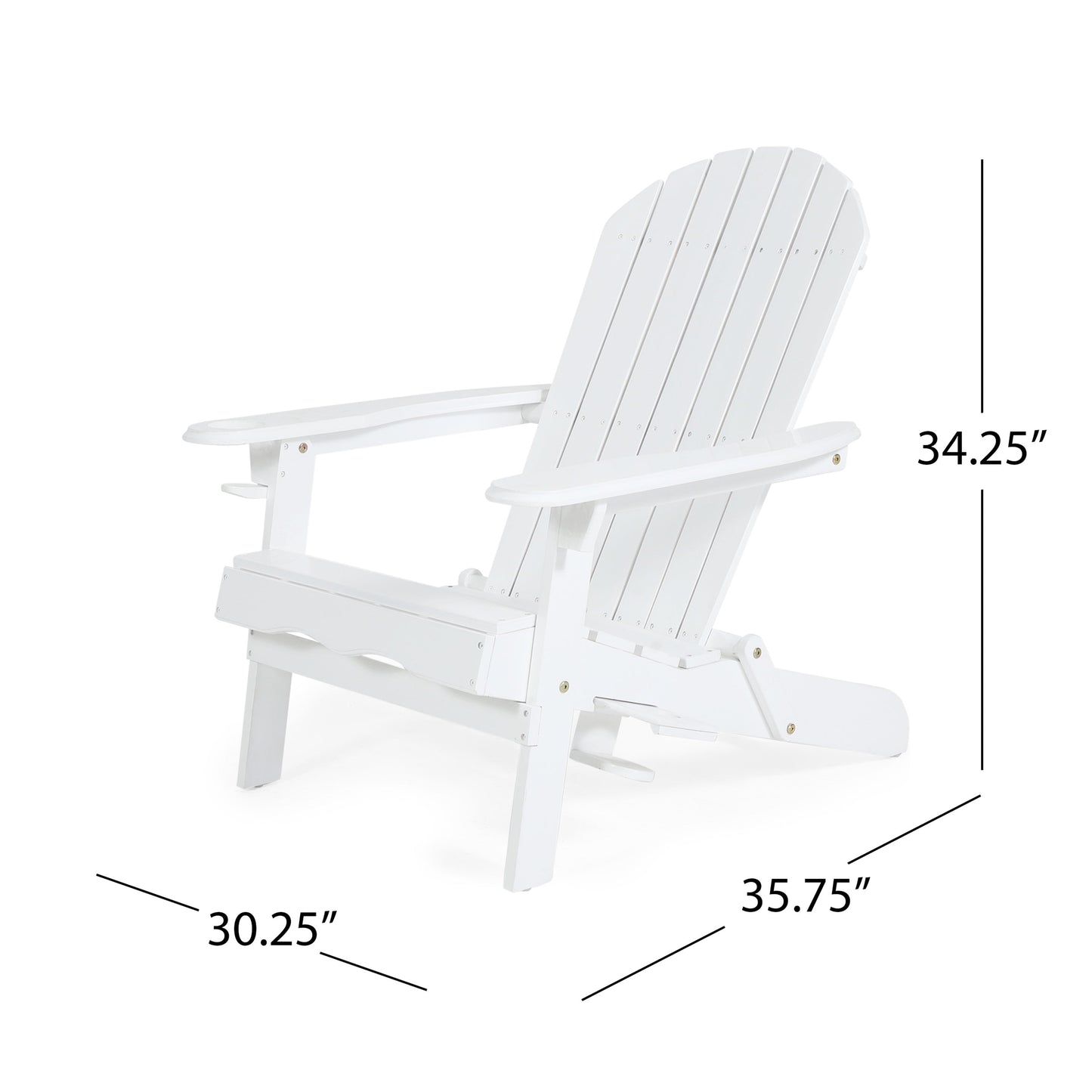 Zenithia white outdoor foldable Adirondack chair with 2 cup holders on Tampa Home & Garden Store