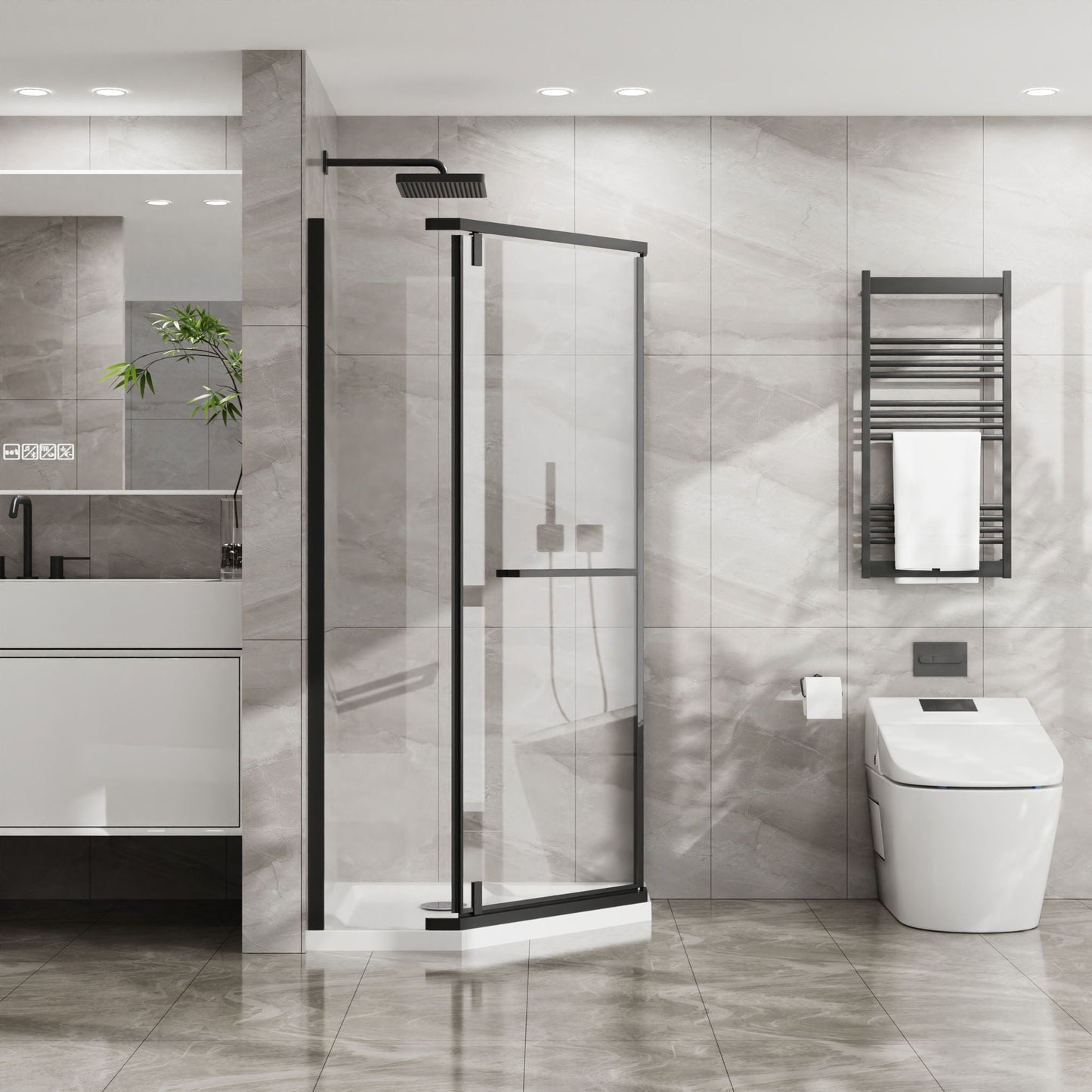 Frameless Neo Angle Shower Door and Acrylic Base