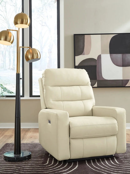 Pennacle Pier power recliner beige leather with adjustable headrest by Unique Piece Furniture on Tampa Home & Garden Store
