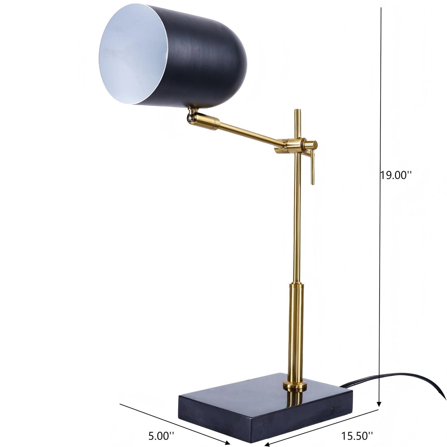 Lumora table lamp by HouseOfZazla in black with brass arm and rectangular base on Tampa Home & Garden Store