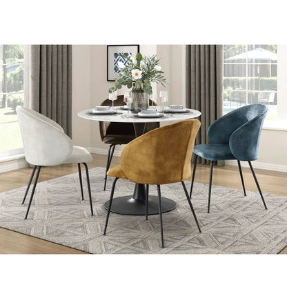 Velvet Side Chairs Set With Metal Legs Beige