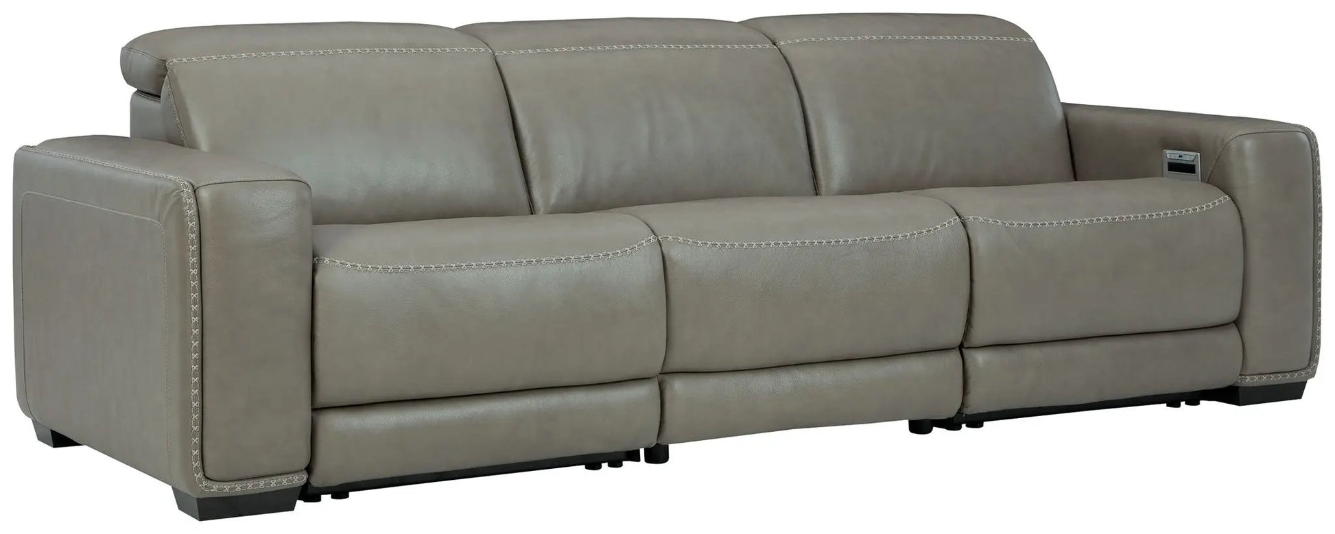 Correze power reclining sectional in gray leather with contrast stitching and console on Tampa Home & Garden Store