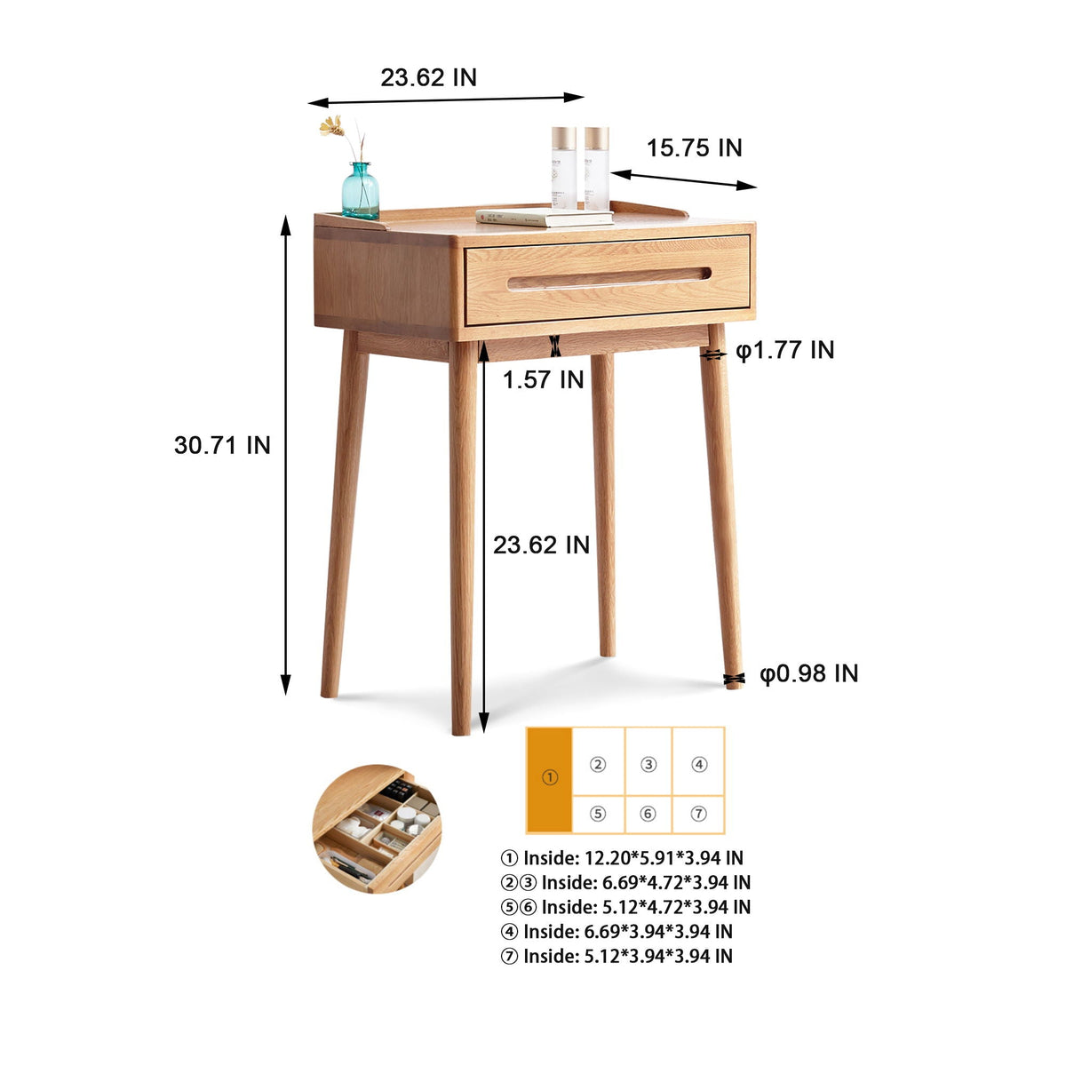 Oak vanity desk with storage drawer in light brown, HouseOfZazla vanity base on Tampa Home & Garden Store