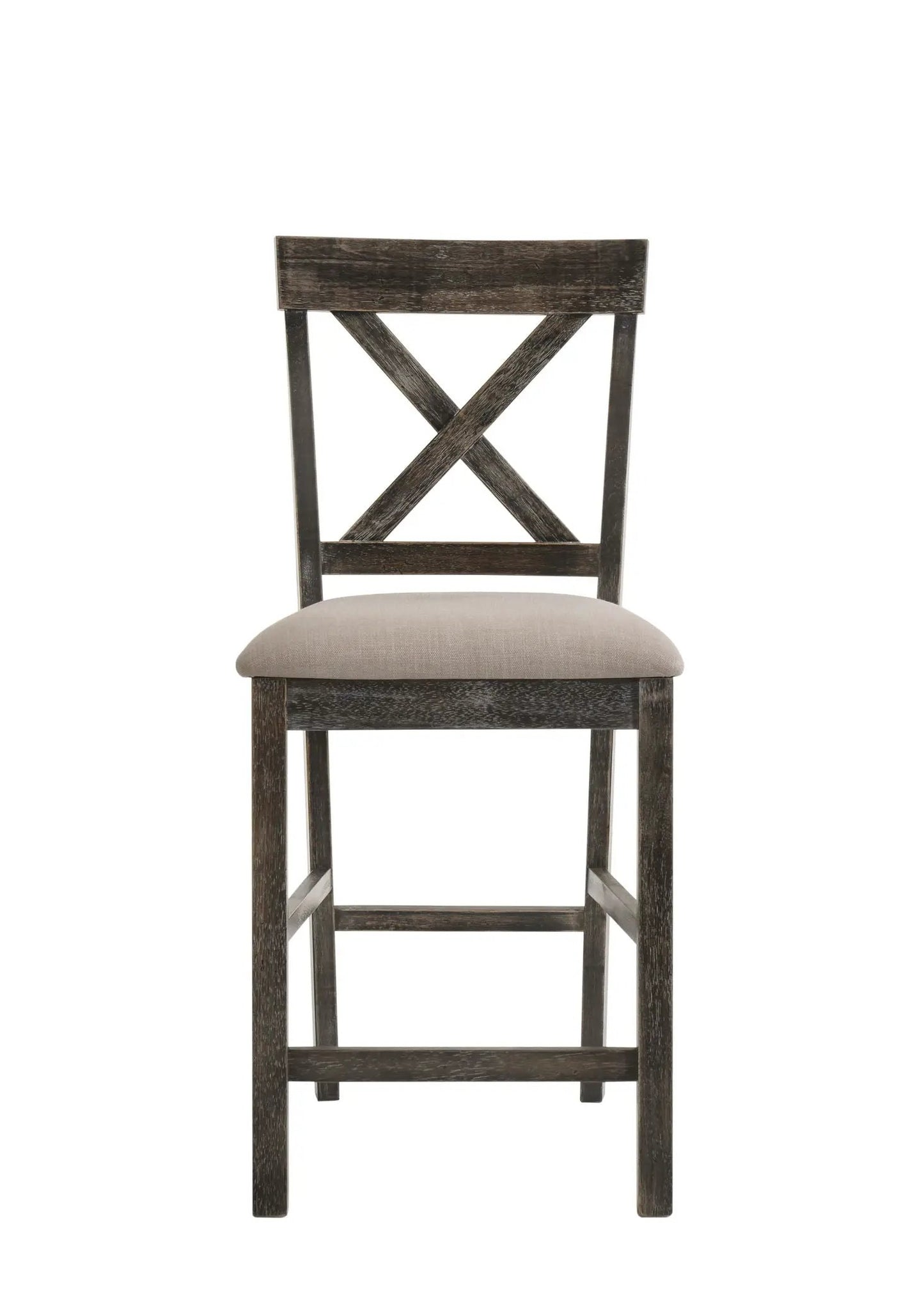 Martha II Weathered Counter Height Chair set of 2 dark wood with X-back beige seat by Unique Piece Furniture on Tampa Home & Garden Store