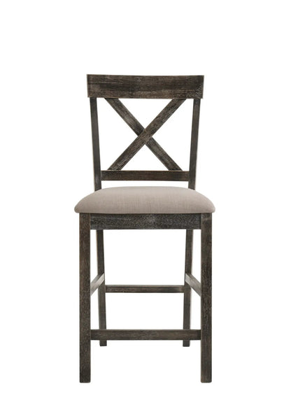 Martha II Weathered Counter Height Chair set of 2 dark wood with X-back beige seat by Unique Piece Furniture on Tampa Home & Garden Store