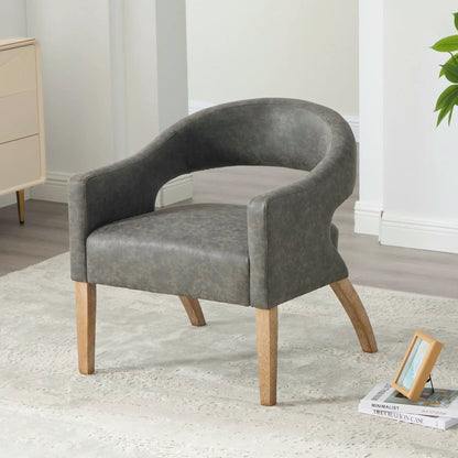 Upholstered open-back armchairs, gray faux leather, weathered rubberwood legs, set of 2 on Tampa Home & Garden Store