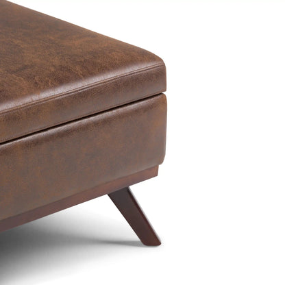 Owen square coffee table storage ottoman distressed chestnut brown leather Unique Piece on Tampa Home & Garden Store