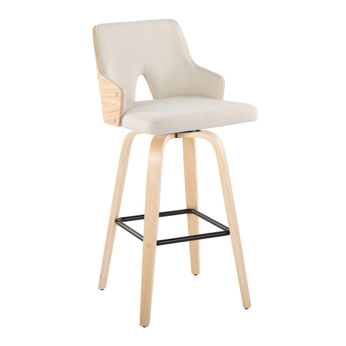 Stella fixed-height barstool beige fabric by HouseOfZazla with wood legs and swivel footrest on Tampa Home & Garden Store