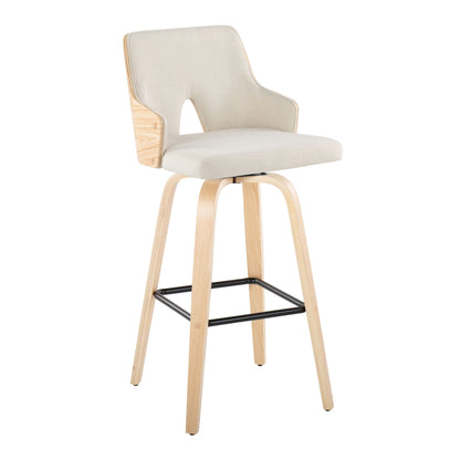 Stella fixed-height barstool beige fabric by HouseOfZazla with wood legs and swivel footrest on Tampa Home & Garden Store