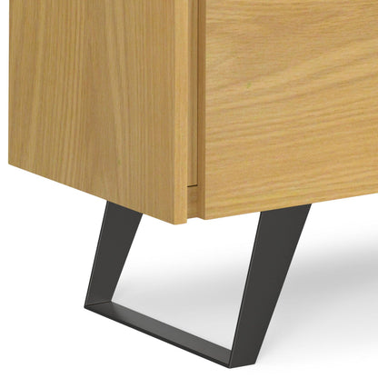 Lowry Medium Handcrafted Storage Cabinet by HouseOfZazla, oak finish accent cabinet with black metal legs on Tampa Home & Garden Store
