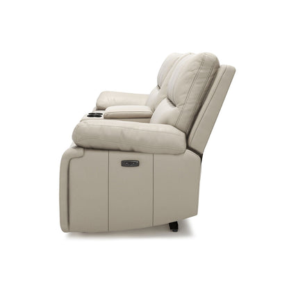 Malibu modern power motion reclining loveseat with cup holders in cream taupe beige on Tampa Home & Garden Store