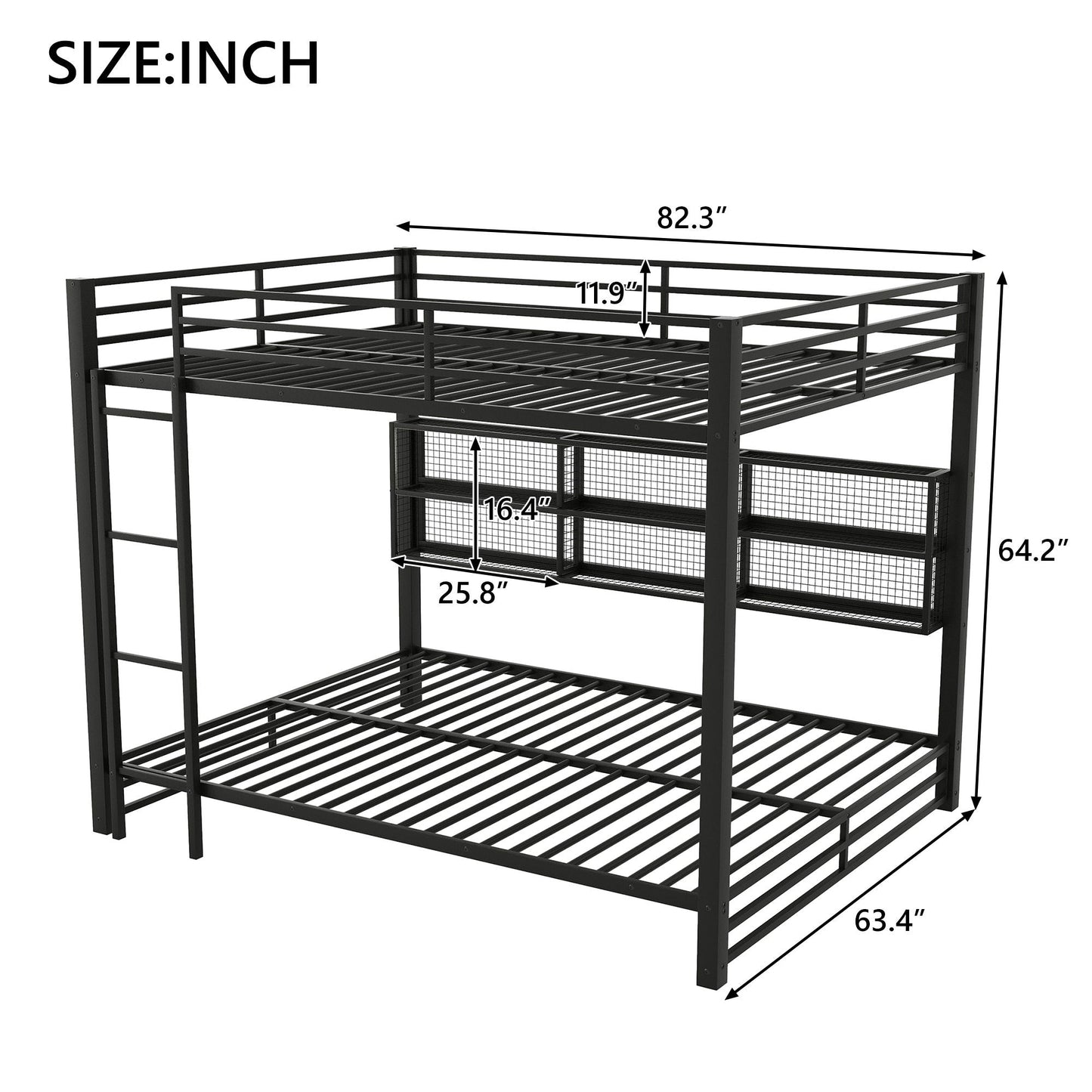 Queen over Queen bunk bed with 6 storage units, black metal frame, LED lighting HouseOfZazla on Tampa Home & Garden Store